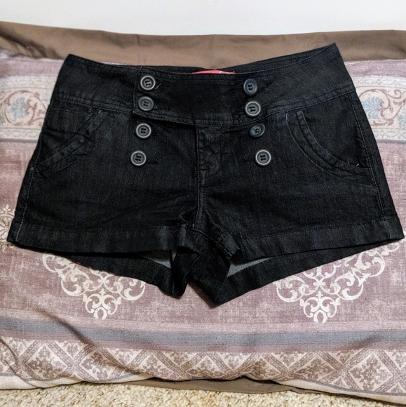 Dark Denim Button Detail Shorts - Picture 1 of 3